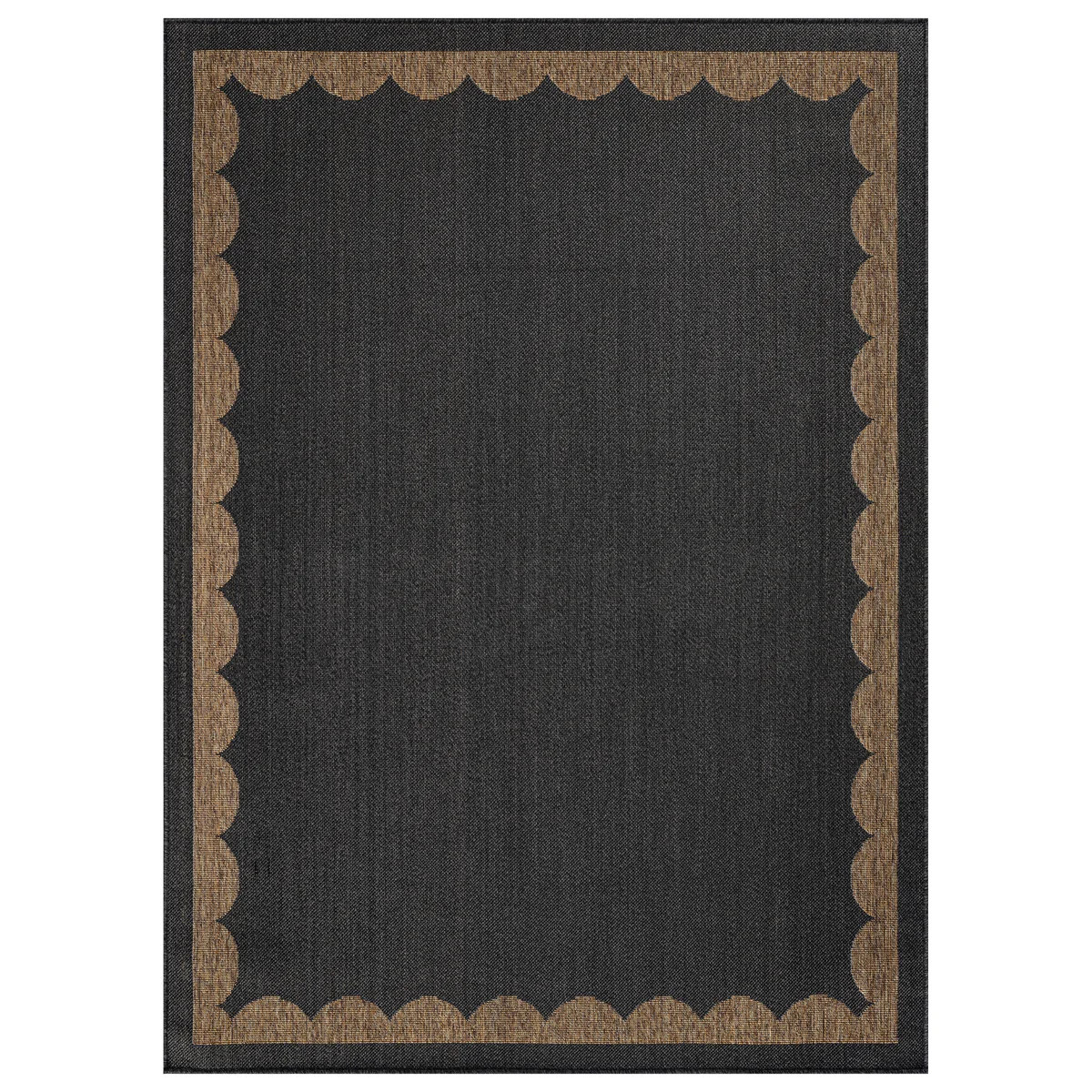 Scallop Border Dark Gray/Natural Easy-Care Jute-Style Indoor/Outdoor Flat Woven Area Rug | Wayfair North America