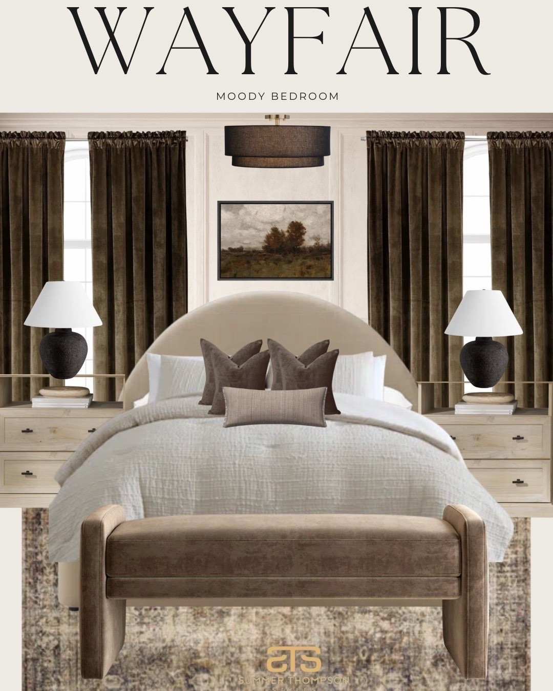 Moody, cozy, and timeless ✨ This Wayfair bedroom setup is all about layering rich textures, warm tones, and elevated details. From the plush bedding to the statement velvet curtains, every piece creates that serene yet sophisticated vibe.

#WayfairBedroom
#MoodyBedroomDesign
#NeutralHomeDecor
#BedroomInspo2025
#WayfairHome
#CozyMinimalist
#InteriorDesignOnABudget
#EarthToneBedroom
#WayfairFinds
#HomeStyleFavorites#LTKStyleTip



#LTKHome