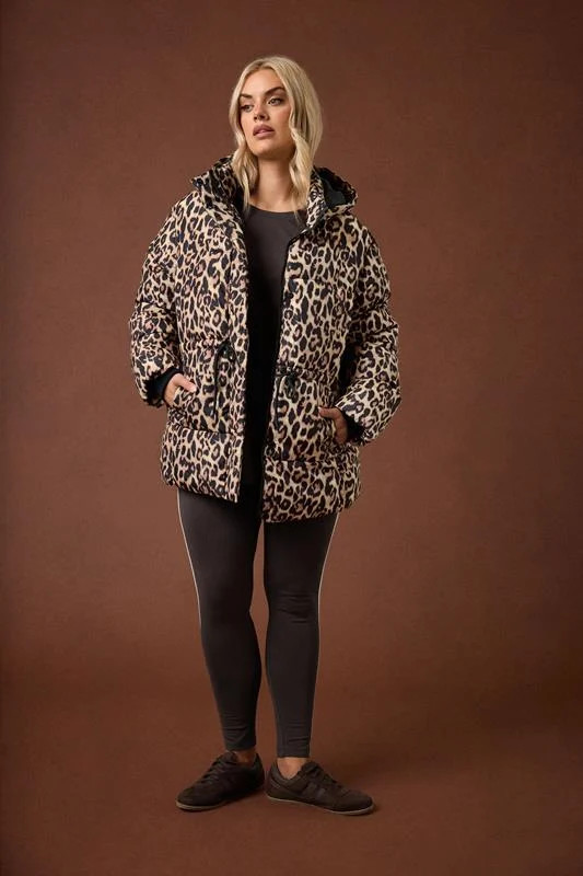 YOURS Plus Size Brown Leopard Short Padded Coat | Yours Clothing UK