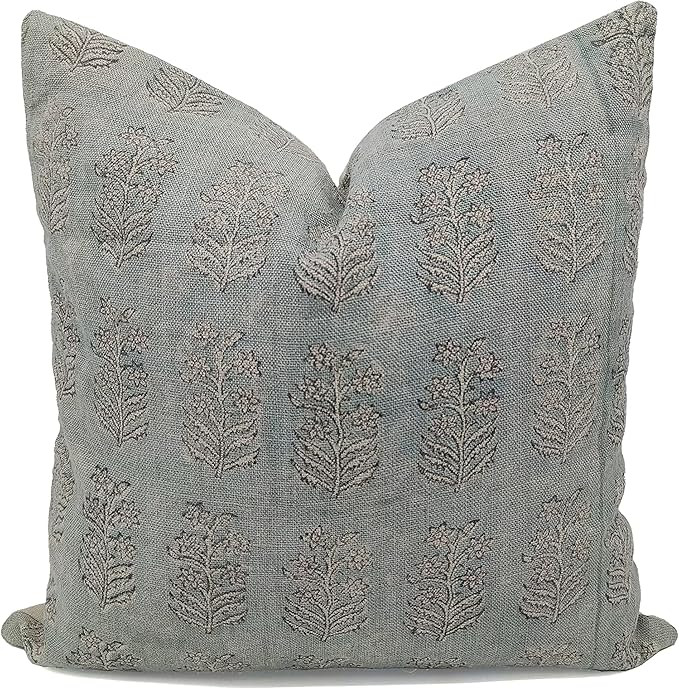 Handmade Block Print Thick Linen 24X24 Square, Throw Pillow Case Cushion Cover for Sofa, Couch an... | Amazon (US)