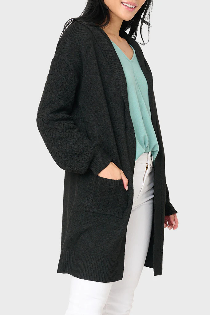 Fishtail Cable Knit Open Hoody Sweater | Gibson