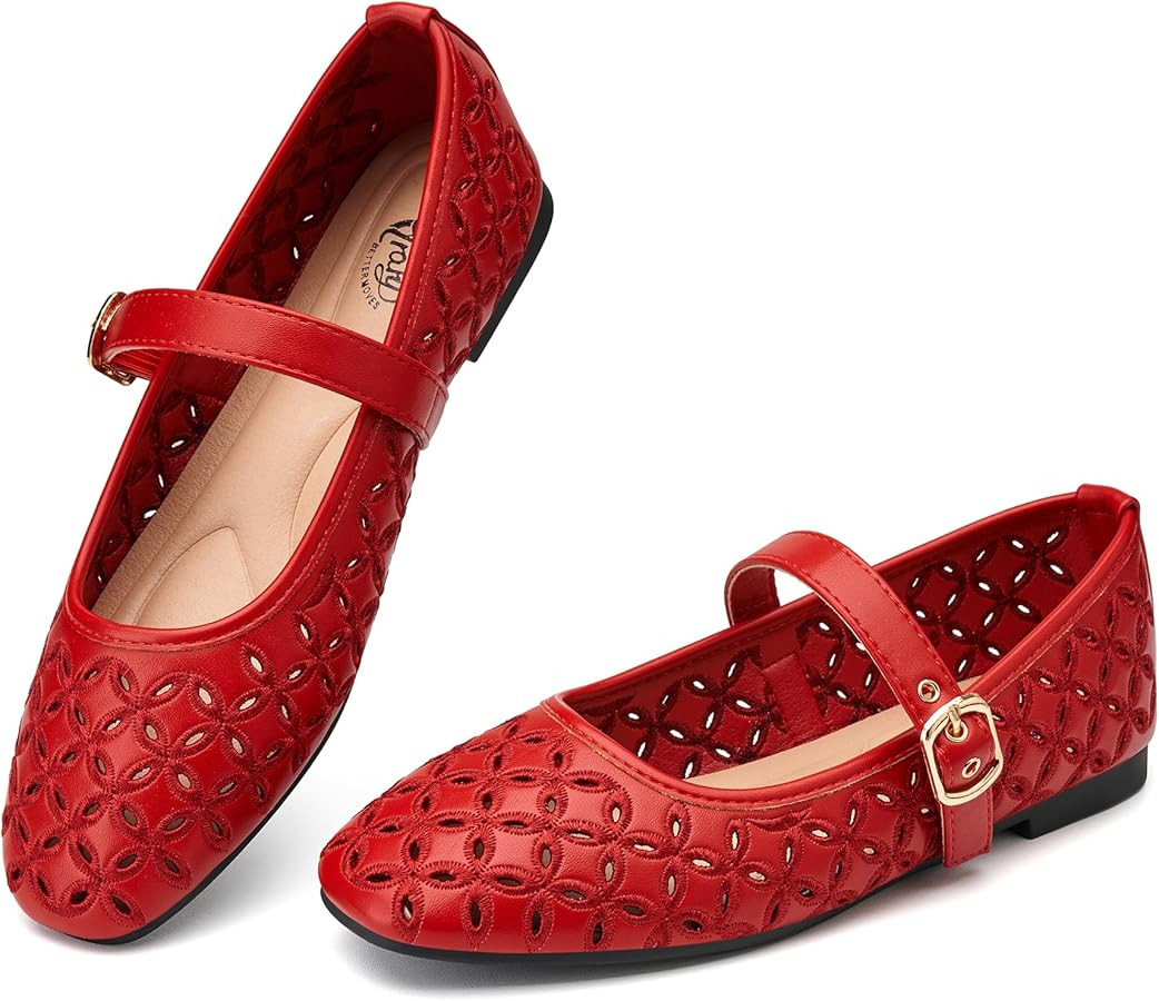 Trary Mary Jane Shoes Women, Hollow Flats for Women, Ballet Flats Shoes Round Toe Mary Jane Flats... | Amazon (US)