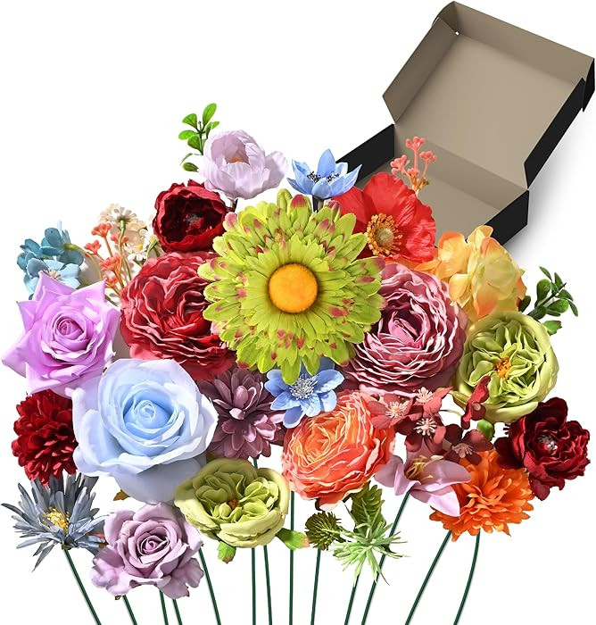 Artificial Flowers Combo Box, 38PCS Fake Flowers, Silk Flower Mix with Wire Stem, DIY Wedding Bri... | Amazon (US)
