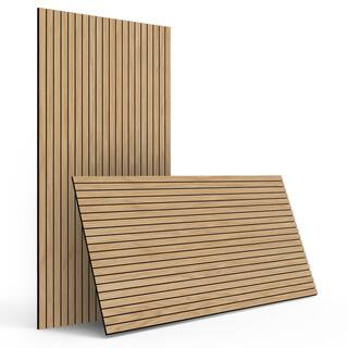 sunwings Natural Oak 2/5 in. x 1.96 ft. x 3.93 ft. Wood Slat Acoustic Panels 3D Decorative Wall P... | The Home Depot
