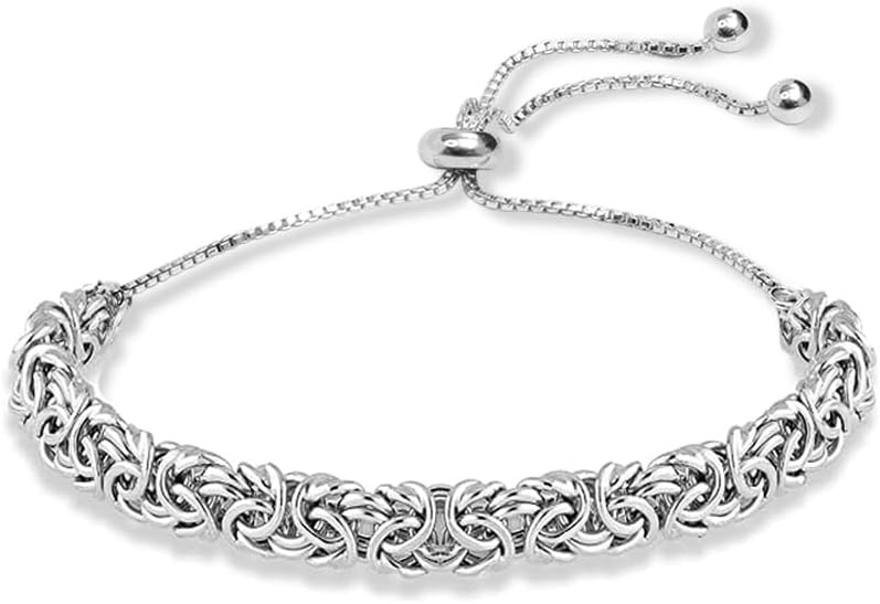 LeCalla 925 Sterling Silver Sliding Bracelet Italian Byzantine Adjustable Bolo Link Chain Bracele... | Amazon (US)