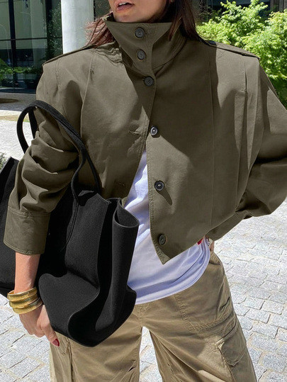 Women's Pocket Button Short Jacket, Suitable For Spring And Autumn Wear. New Autumn Short Casual Women Windbreaker | SHEIN