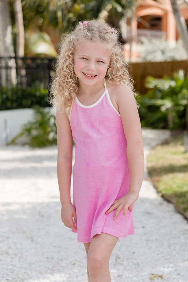 Kid's Reese Pink Terrycloth Halter Dress SALE | Pink Lily