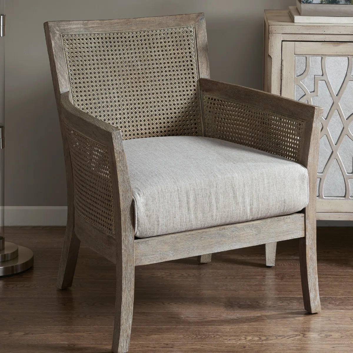 Jennette Avia 28" W Solid Wood Accent Armchair with Cane Back and Sides, Reclaimed Natural Frame | Wayfair North America
