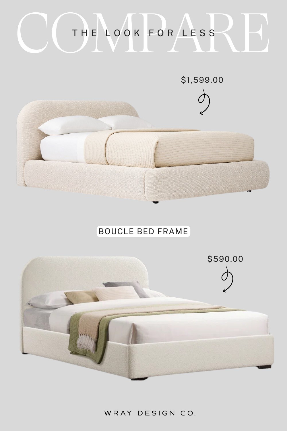 Your weekly look for less is here! Featuring a boucle bed frame. Will you splurge or are you buying the dupe? Let us know in the comments! ⤵️

#LTKStyleTip #LTKHome