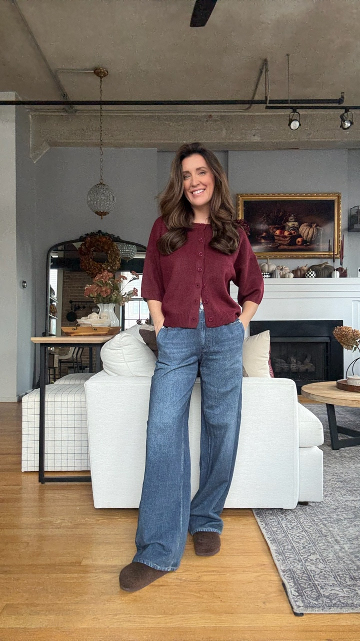 Cozy fall fit from Nordstrom! Maroon sweater short sleeve cardigan with the splurge worthy rag & bone sweatpant denim. 

#LTKSeasonal #LTKPetite #LTKStyleTip