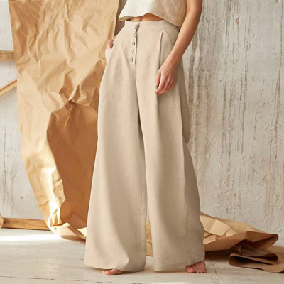 Women's High-Waisted Linen Wide-Leg Pants with Pockets Khaki 1X | Target