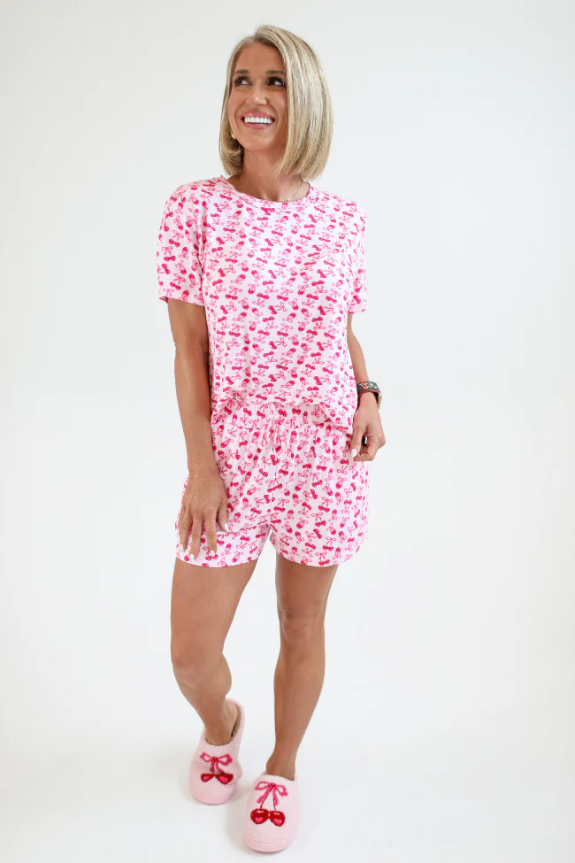 Over the Moon Cherry Hearts Pajama Top Kalee Rogers x Pink Lily | Pink Lily