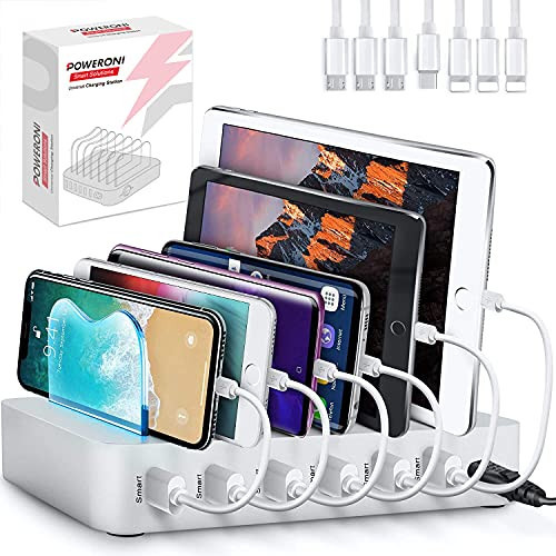 Poweroni USB Charging Station - 6-Port Phone Charging Station with Quick Charge for Multiple Devices - Charging Station for Multiple Devices - Compatible with Apple iPhone, iPad, Android, and Tablets | Amazon (US)
