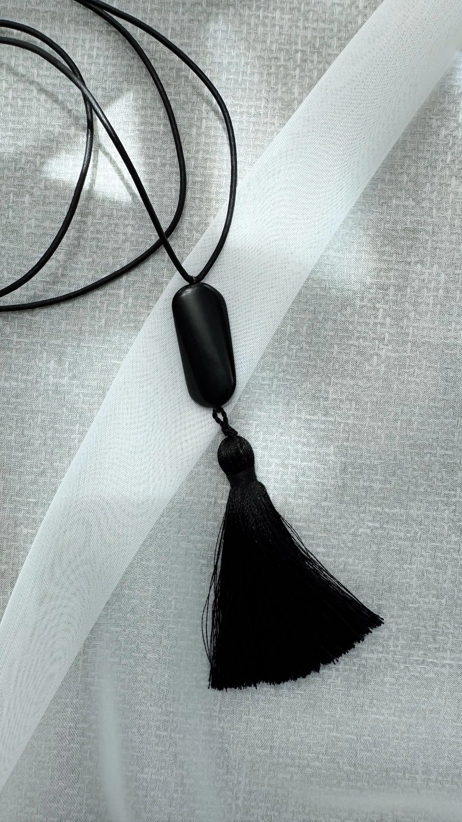 Black Onyx Pendant with Tassel on Leather Cord – 36” Necklace | Etsy (Global)