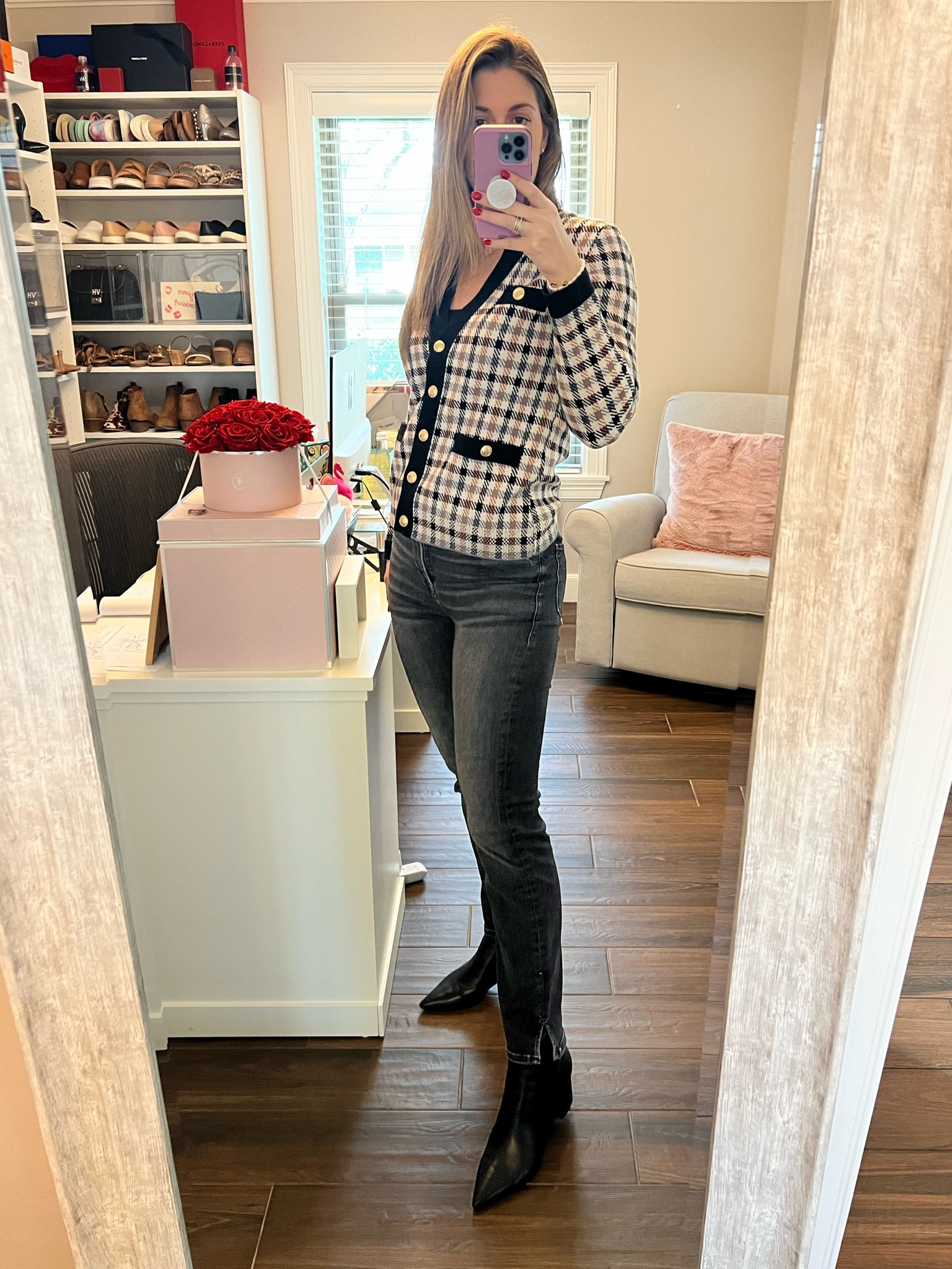 I’m a sucker for a contrast trim sweater jacket with gold buttons. Mine is sold out, but linking some similar options that are all 30% off!

Sweater jacket runs slightly large. Wearing size small.
Jeans run TTS. Wearing a 28.
Booties run TTS. 

#LTKOver40 #LTKStyleTip #LTKSaleAlert