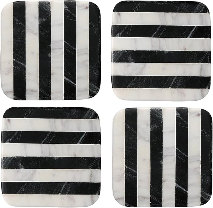 Thirstystone Marble Black & White Striped Coasters with Protective Cork Backing 4" Square Absorbe... | Amazon (US)