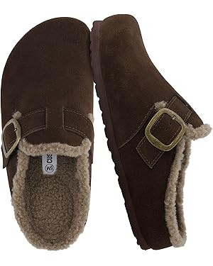 CUSHIONAIRE Haven Genuine Leather Clogs for Women – Faux Fur Lined Slip-On Womens Shoes with Co... | Amazon (US)