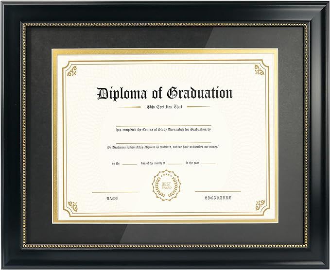 GraduatePro 8.5x11 Diploma Frame with Black Over Gold Mat or Display 11x14 Document Without Mat, ... | Amazon (US)