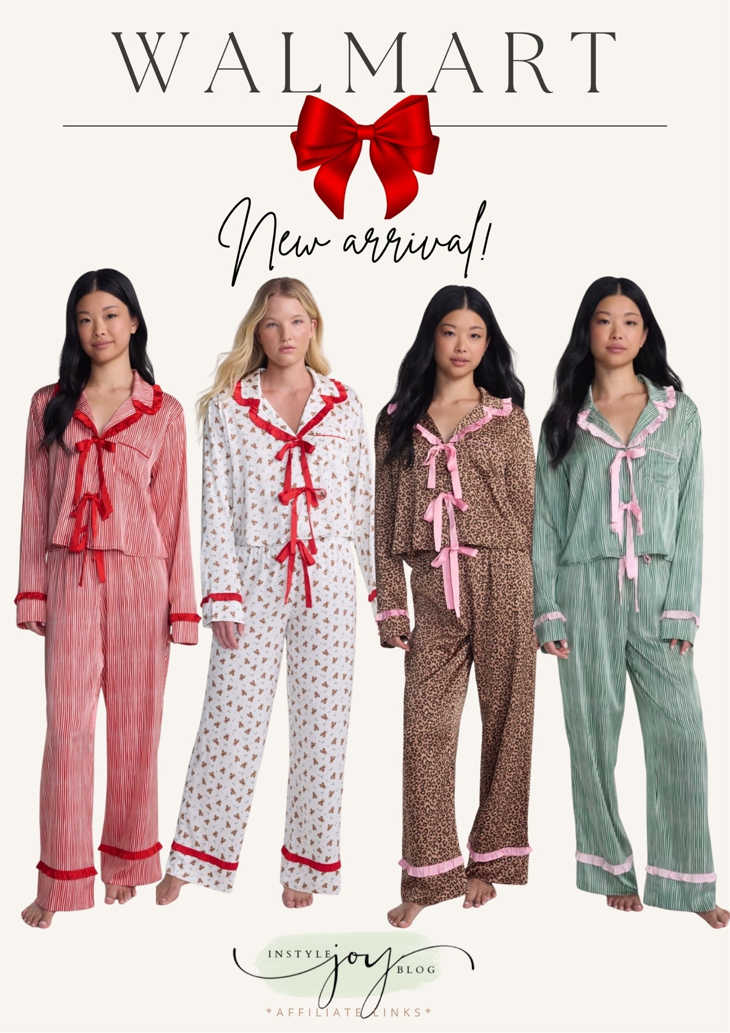 Walmart No Boundaries Holiday Satin Top and Pants Sleepwear Set, 2 Piece, Women's XS-XXL