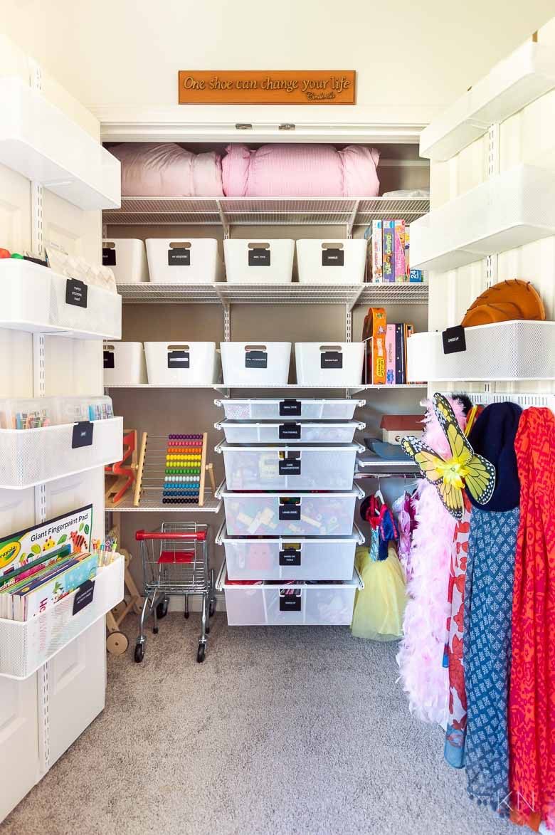 This playroom storage closet features Elfa shelving and over the door shelving systems. There’s a place for toys, games, craft supplies and more. Every item has its own place and labeling the bins and shelves helps to keep everything orderly. home storage playroom storage toy storage home organization playroom organization toy closet organization 

#LTKHome #LTKFindsUnder50 #LTKKids