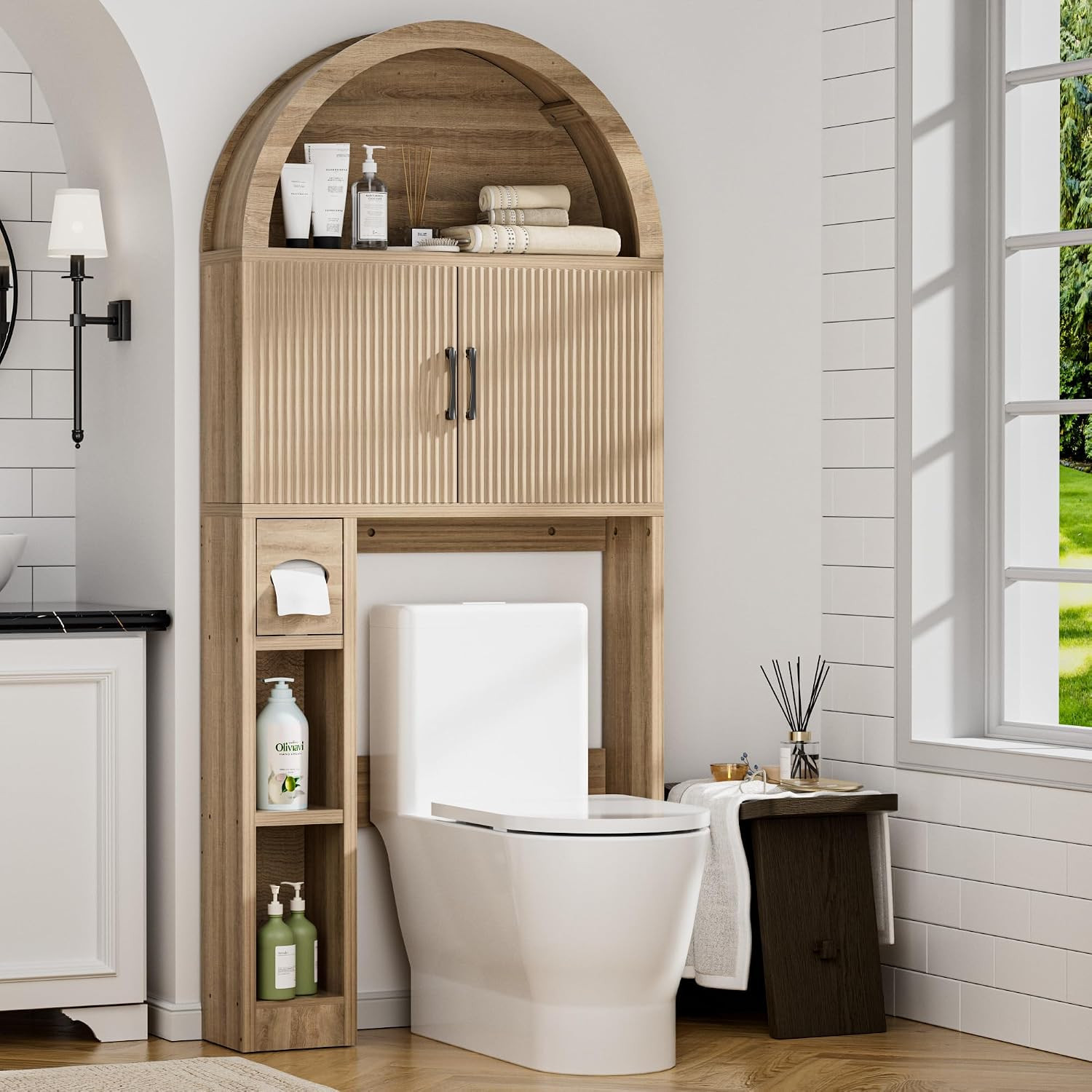 Spurgehom Over Toilet Storage Cabinet, Bathroom Arch Organizer,Wood | Amazon (US)
