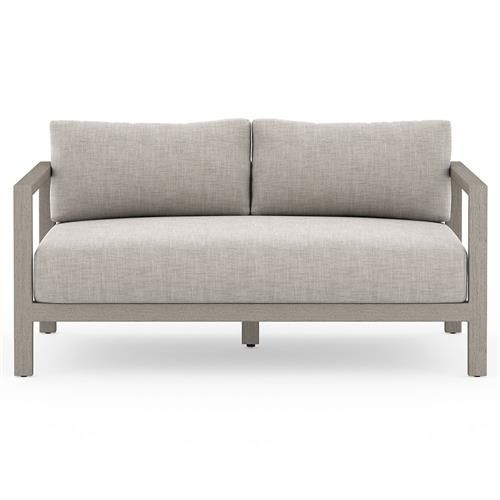 Camille Modern Classic Light Grey Cushion Grey Teak Wood Outdoor Sofa - 60"W | Kathy Kuo Home