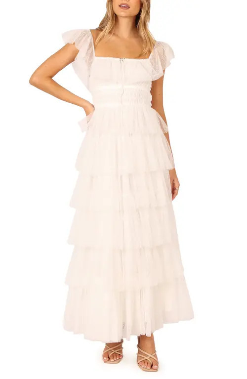 Petal & Pup Belle Swiss Dot Tulle Tiered Maxi Dress in Off White at Nordstrom, Size Large | Nordstrom