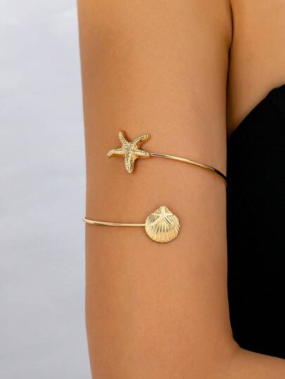 1pc Shell & Starfish Decor Arm Cuff Bracelet For Women, Summer Holiday - Size one-size | SHEIN
