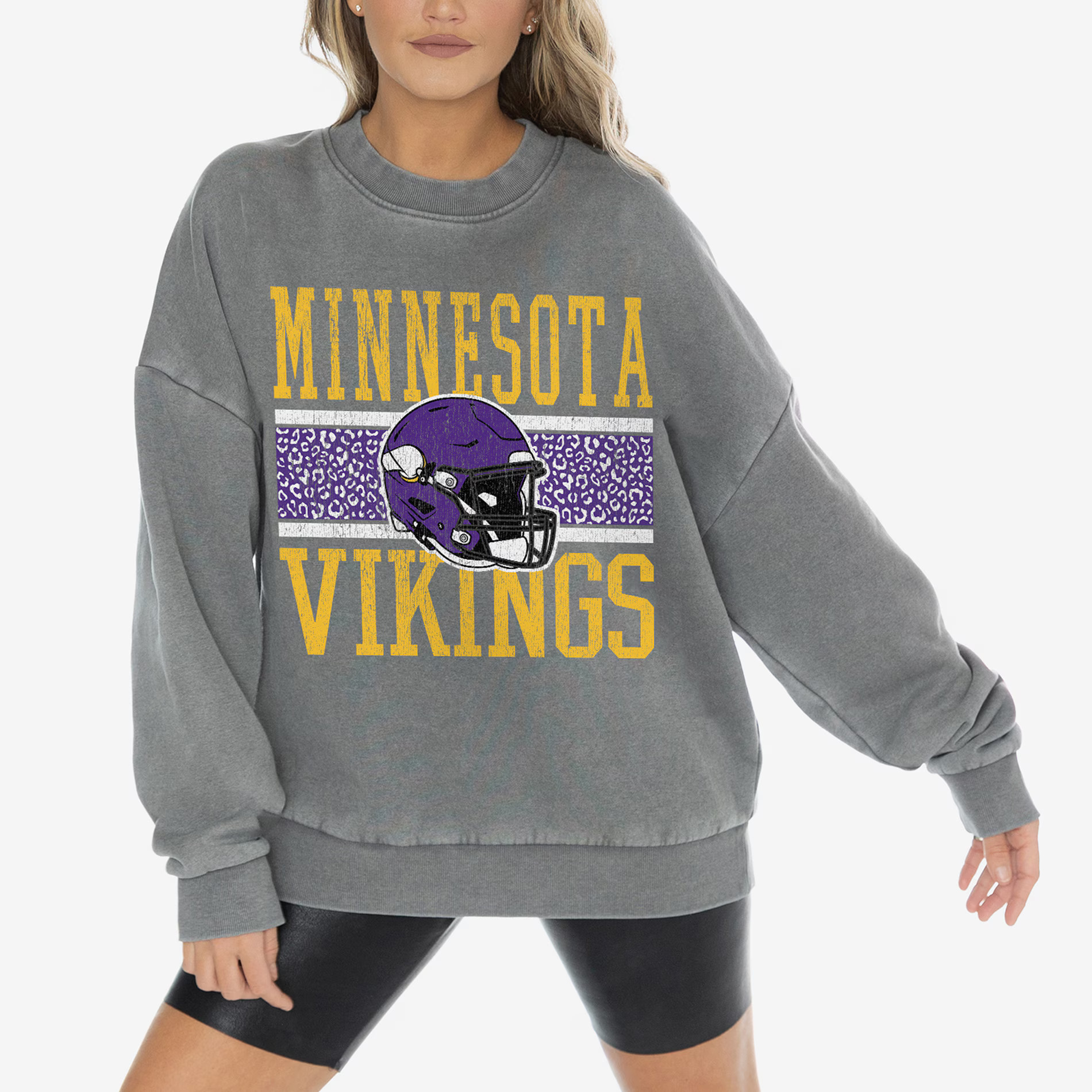 Minnesota Vikings Gameday Couture Women's Vintage Wash Oversized Crewneck Fleece Pullover - Gra... | Fanatics