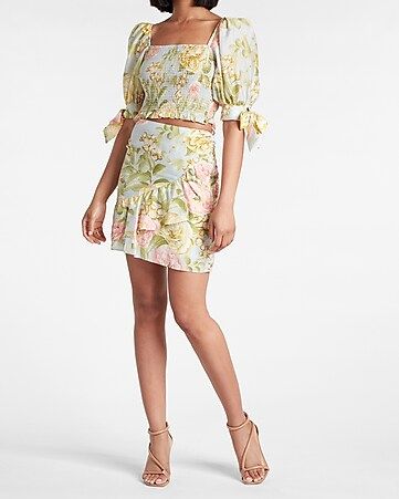 Two Piece Set: Floral Smocked Top + Ruffle Mini Skirt | Express