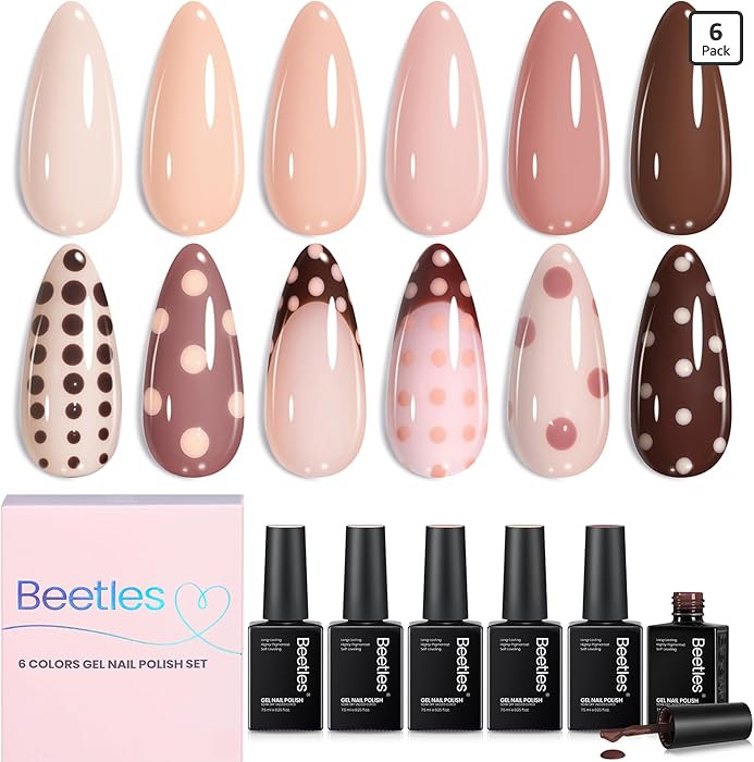 beetles Nude Gel Polish Set - Skin Tones Collection Nude Brown Neutral Polish 6 Colors Gel, Polka... | Amazon (US)