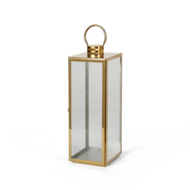 Noble House Otis 24" Modern Outdoor Stainless Steel Lantern, Gold - Walmart.com | Walmart (US)