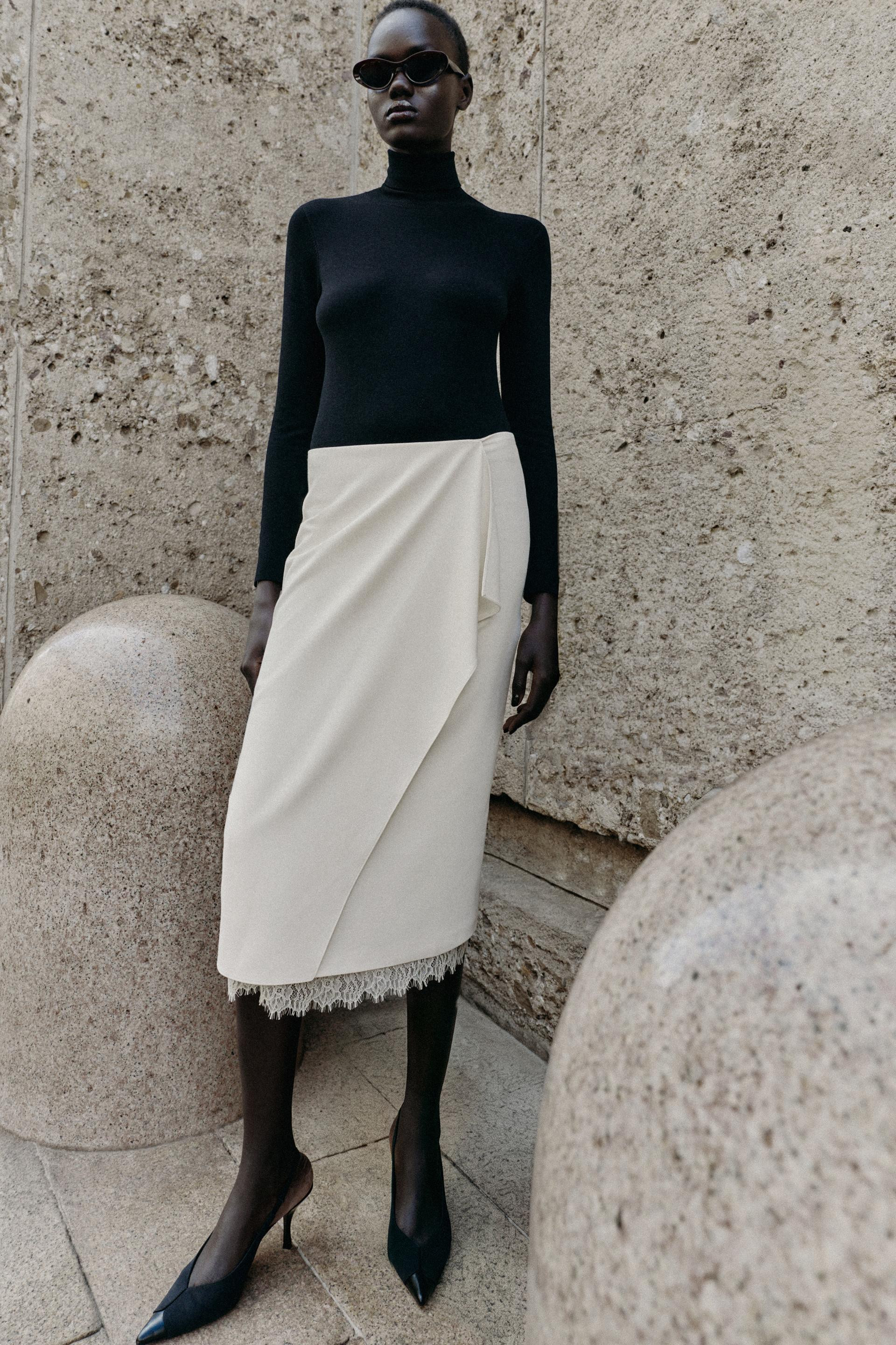 LACE WRAP MIDI SKIRT | Zara US
