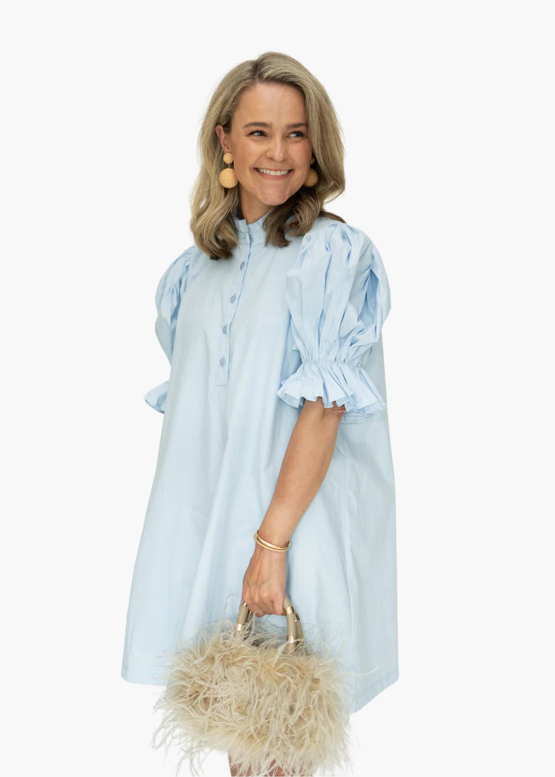 Henry Puff Sleeve Dress in Powder Blue | Poppy and Pink