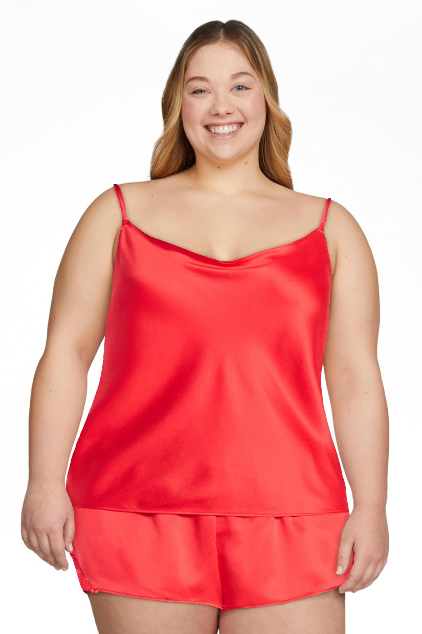 Joyspun Women’s Lace Trim Satin Valentine's Day Cami and Shorts Set, Sizes S-3X | Walmart (US)