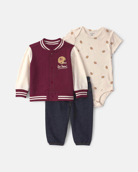 Baby Boy 3-Piece 'Go Team' Football French Terry Layering Set - Maroon | Carter's | Carter's Inc