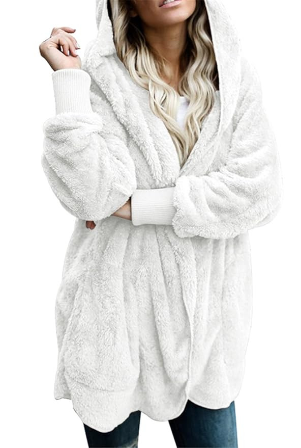 Dokotoo Womens Long Sleeve Solid Fuzzy Fleece Open Front Hooded Cardigans Jacket Coats Outwear wi... | Amazon (US)