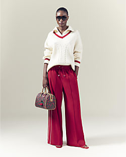 Red Wide Leg Side Stripe Joggers | River Island UK & IE