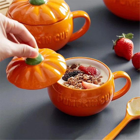 Cute Pumpkin Mug Cup Pumpkin Spoon Coffee Mug With Lid - Etsy | Etsy (US)