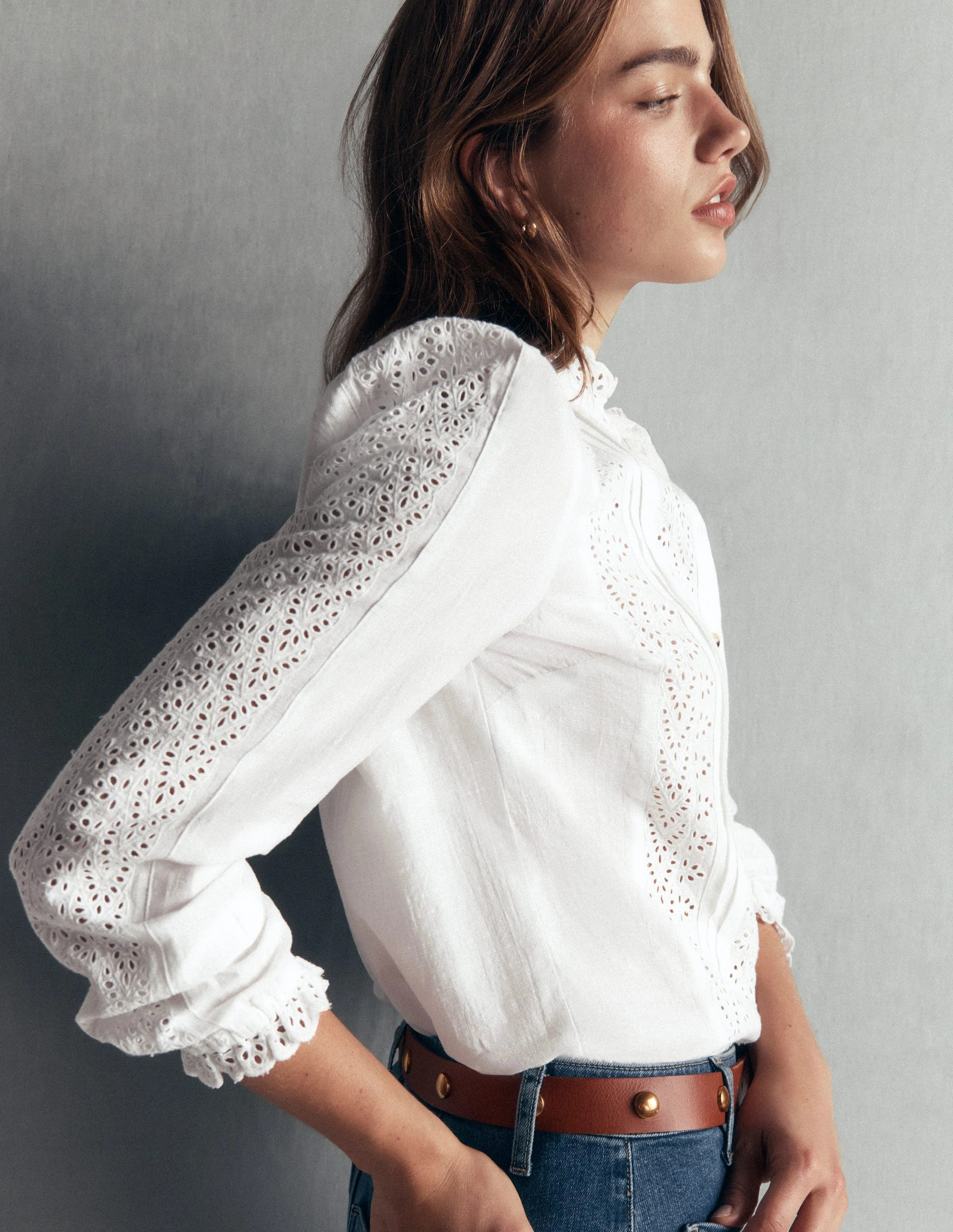 Broderie Cotton Top-Ivory Broderie | Boden (US)