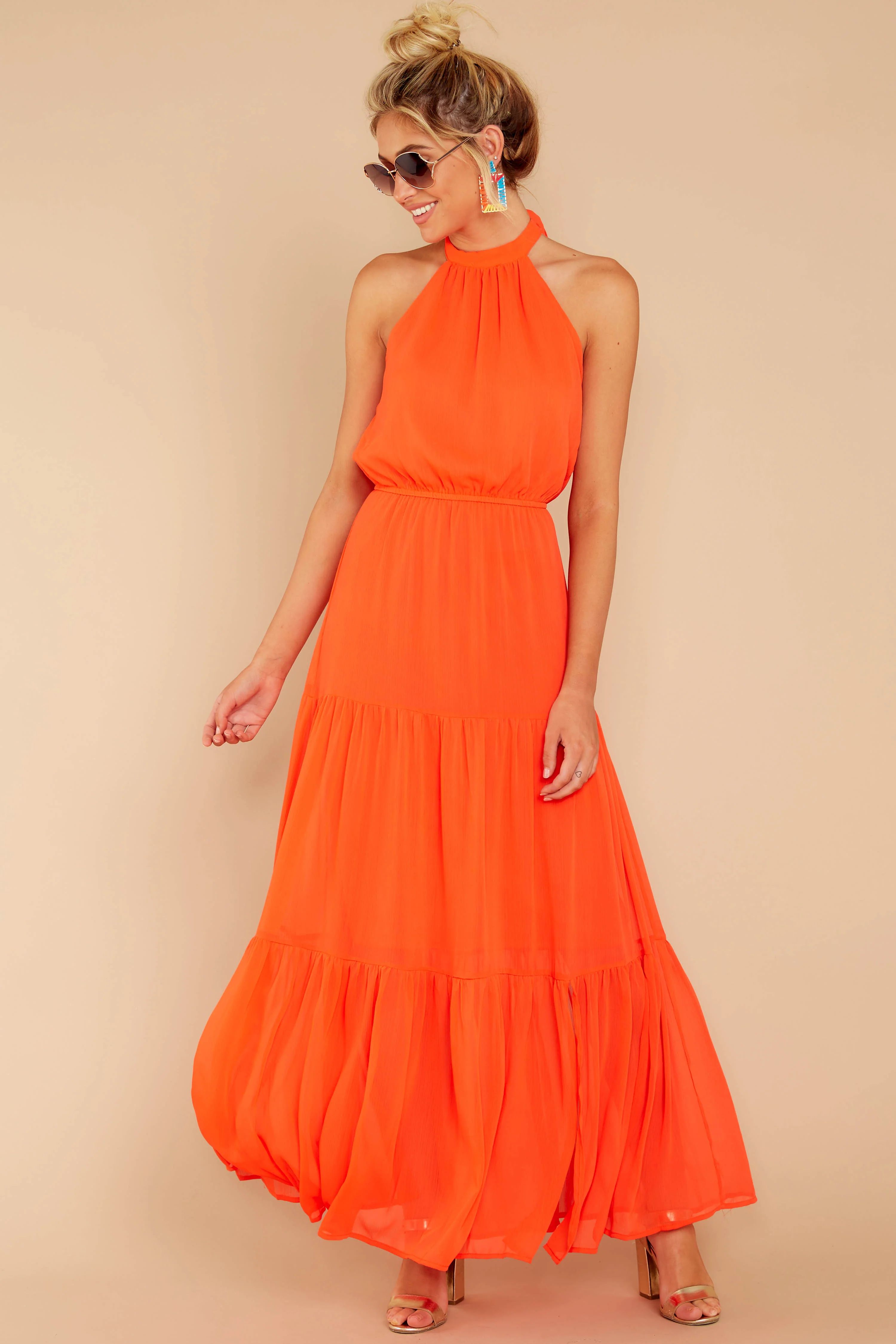 Encounter With Fate Bright Orange Maxi Dress | Red Dress 