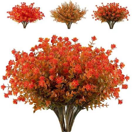 Morttic 6 Bundles Artificial Fall Flowers, Outdoor UV Resistant Fake Flowers Plastic Greenery Shr... | Walmart (US)