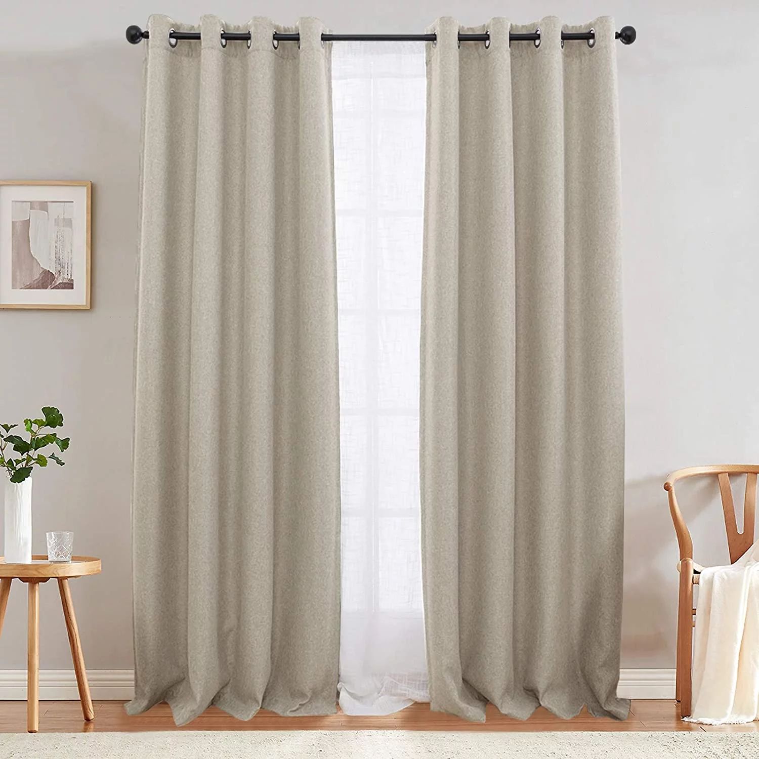 CURTAINKING Room Darkening Curtains 84 inches Greyish Beige Faux Linen Curtains Bedroom Living Ro... | Walmart (US)