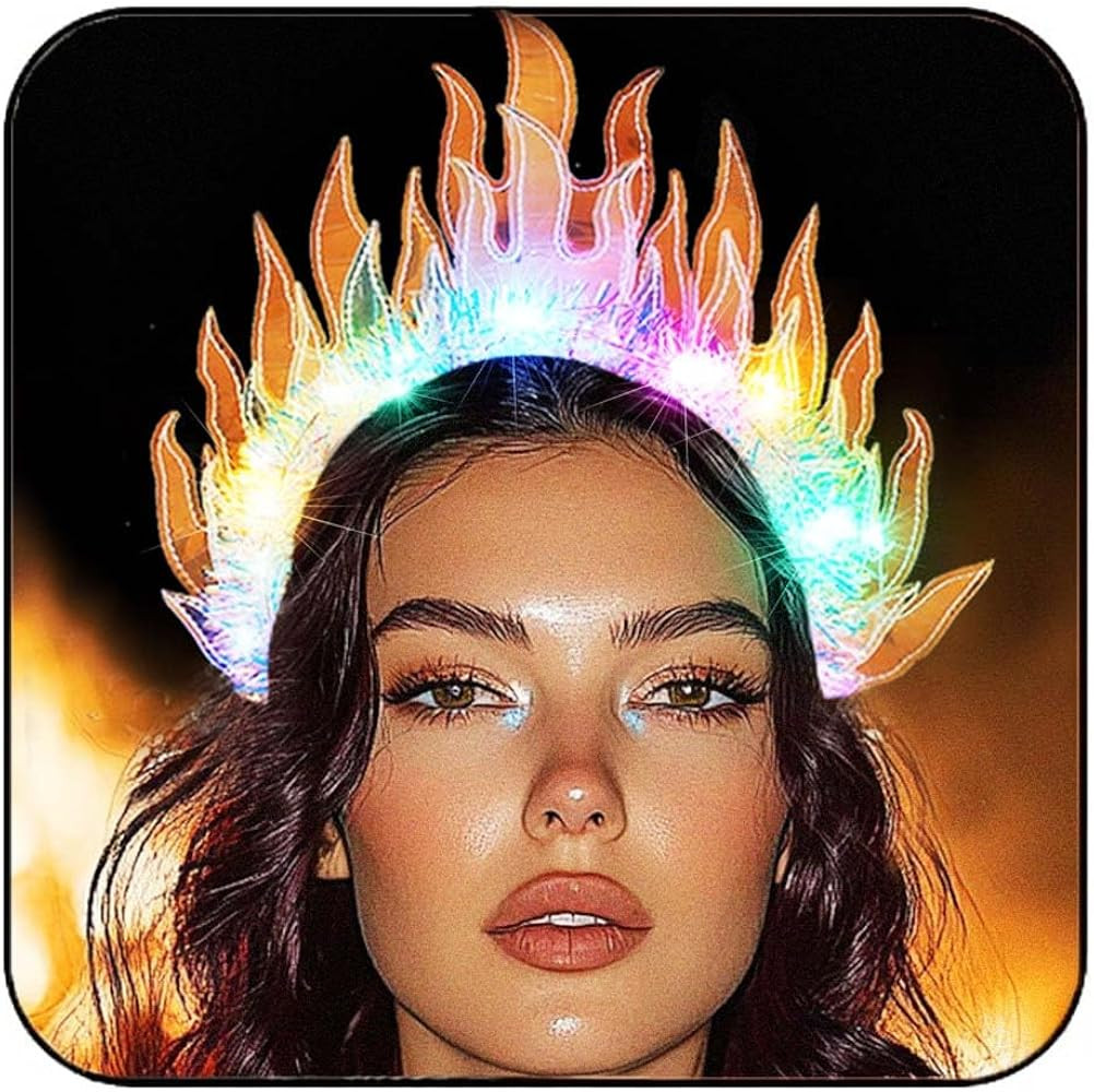 GORTIN Light up Fire Flame Headband Glow Costume Headpiece Cosplay Rave Hair Accessories for Wome... | Amazon (US)