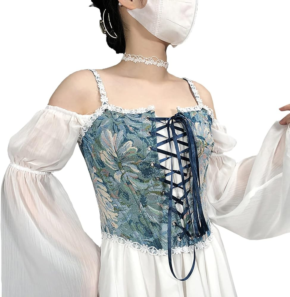 Women Vintage Floral Camisole Flower Embroidery Pattern Tight Vest Drawstring Tie-up Tank Top Sus... | Amazon (US)