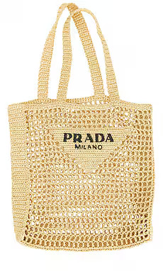 FWRD Renew Prada Crochet Tote Bag in Beige from Revolve.com | Revolve Clothing (Global)