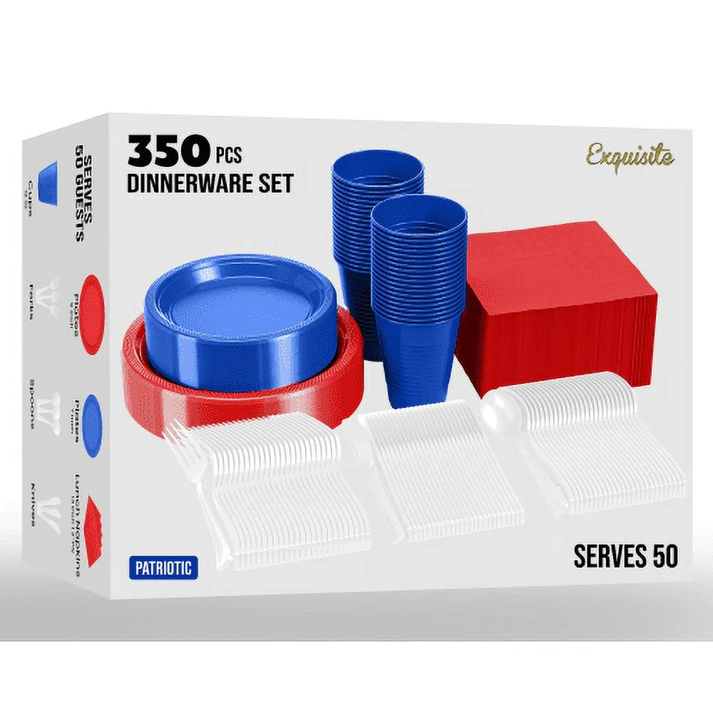 Exquisite Patriotic Party Dinnerware Set - 4th of July Disposable Plates, Cutlery - 50 Guests | Walmart (US)