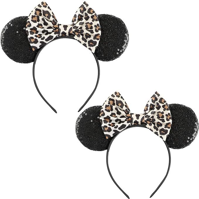 Leopard Mouse Ears Headbands 2 Pcs Bow Mouse Ears for Women Girls Kids Adult Mommy Party Decorati... | Amazon (US)