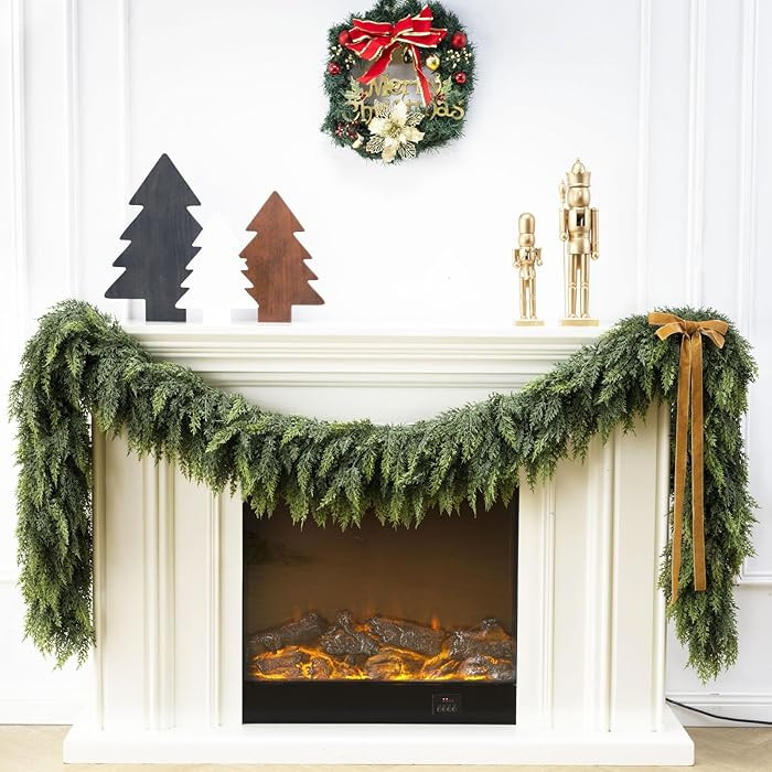 9 Ft Christmas Cedar Garland, Realistic Faux Pine Garlands, Green Artificial Greenery Garland for... | Amazon (US)