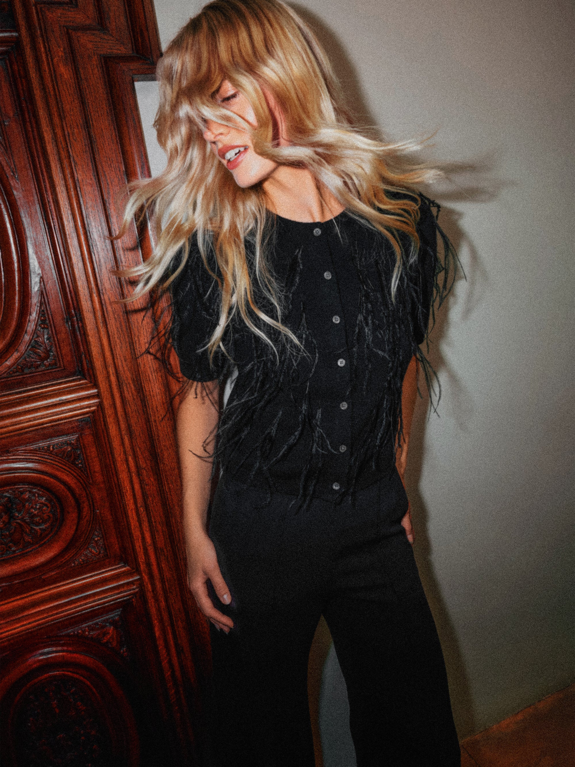 Feather Embellished Cardigan | Black | Jigsaw (UK)